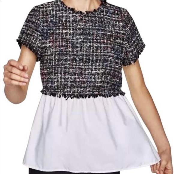 Zara Tweed Shirt Blouse sz Small - Picture 1 of 7